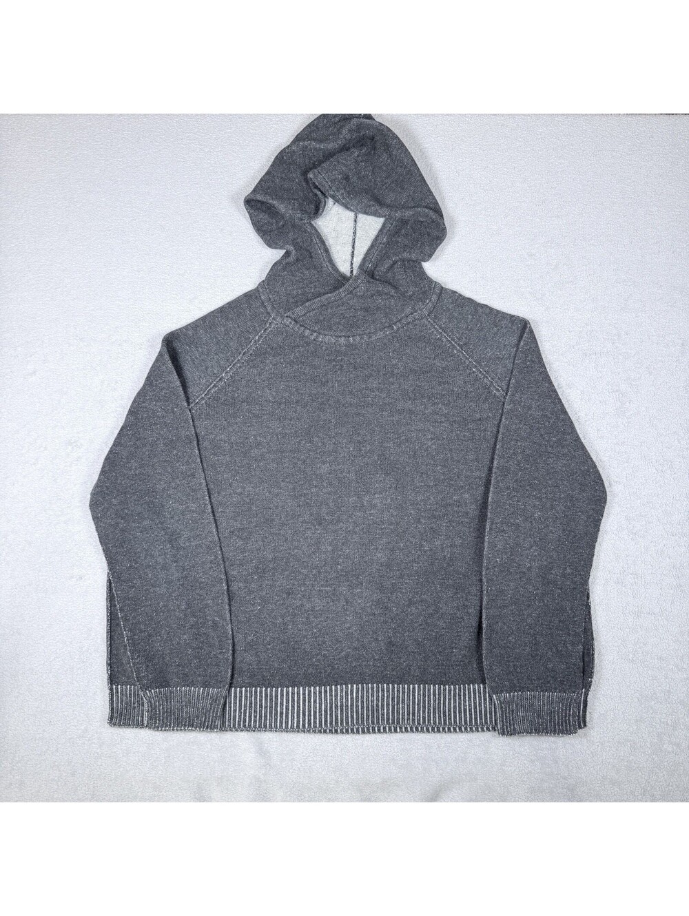 Eileen Fisher Sweater Women Medium Plaited Gray Organic Cotton Funnel Hoodie